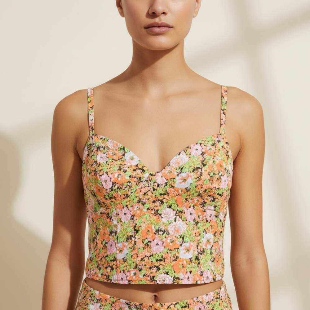 2/$30 Open Edit Floral Print Women's Crop Top Size Large